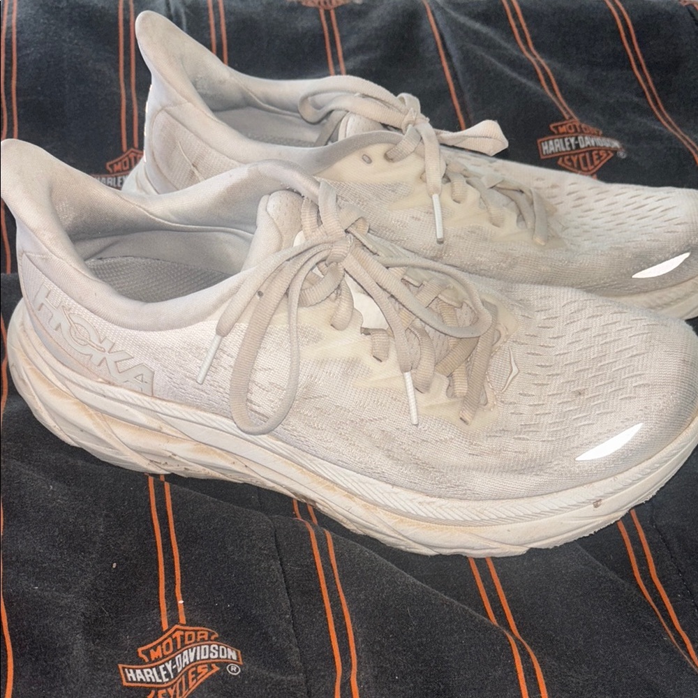 Hoka One One White Athletic Shoes with Cushioned Sole
